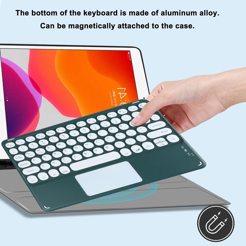 KUYHRF Wireless Keyboard with Touchpad, Ultra-Thin Rechargeable Bluetooth Keyboard Mini with Trackpad, Round Keys for iPad pro/iPad/iOS/Mac OS/Windows/Android (Dark Green) - Image 2